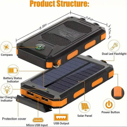 USB Portable Charger 10000mAh Solar Power Bank for Cell Phone and Laptops DailySale