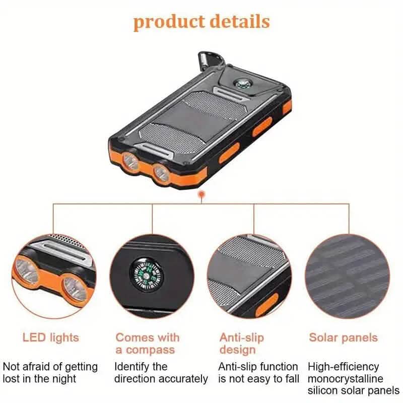 USB Portable Charger 10000mAh Solar Power Bank for Cell Phone and Laptops DailySale
