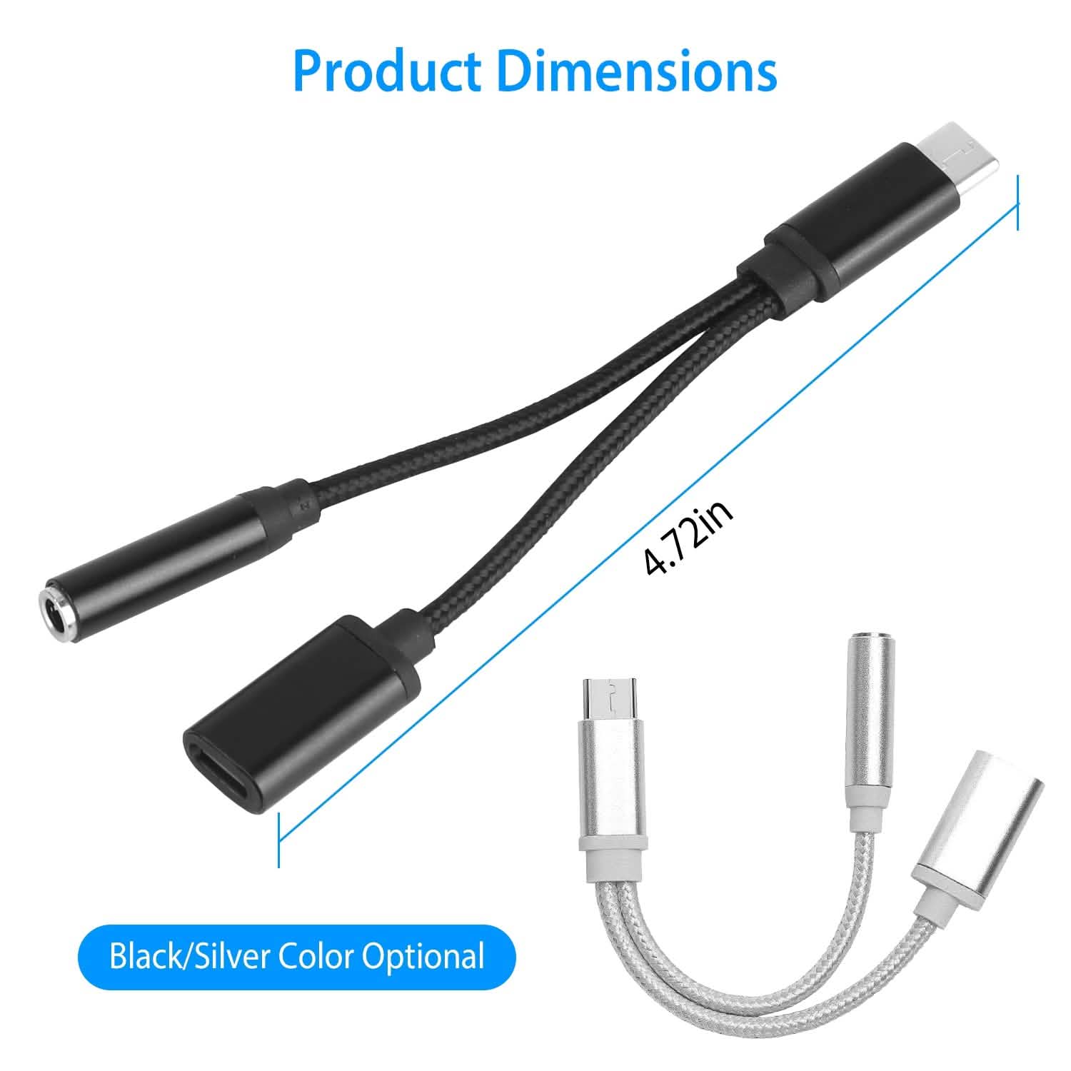 USB Type-C to 3.5mm Aux Audio Charging Adapter Braided Headphone Jack Splitter Cable DailySale