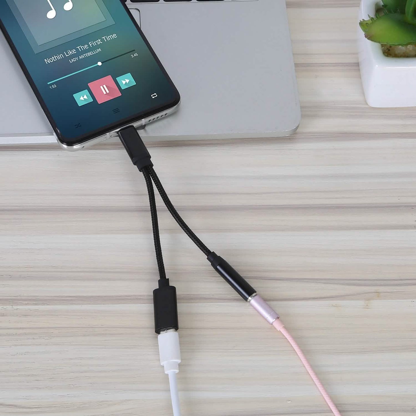 USB Type-C to 3.5mm Aux Audio Charging Adapter Braided Headphone Jack Splitter Cable DailySale