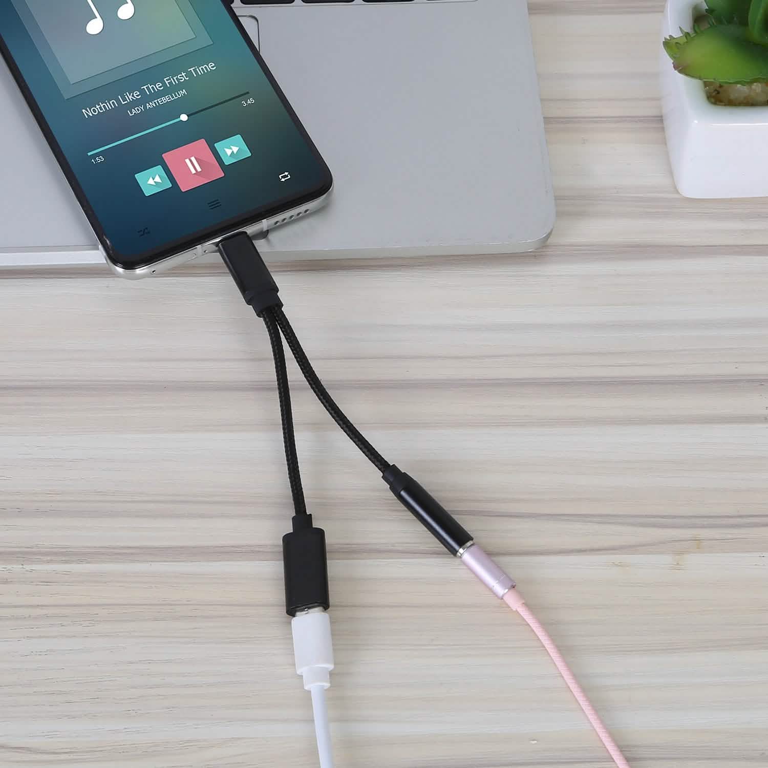 USB Type-C to 3.5mm Aux Audio Charging Adapter Braided Headphone Jack Splitter Cable DailySale