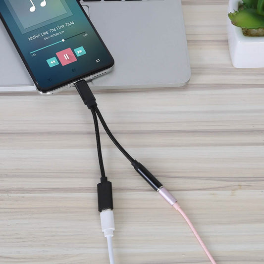 USB Type-C to 3.5mm Aux Audio Charging Adapter Braided Headphone Jack Splitter Cable DailySale