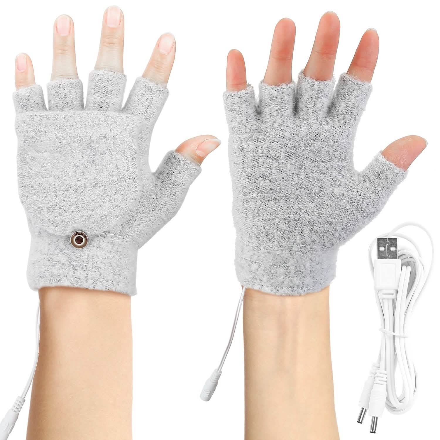 USB Wool Heated Half Fingerless Gloves DailySale