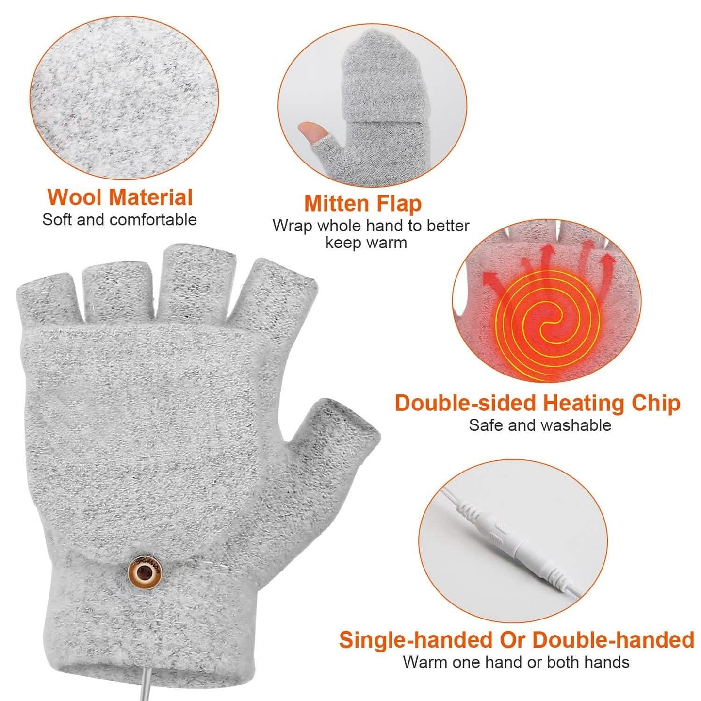 USB Wool Heated Half Fingerless Gloves DailySale
