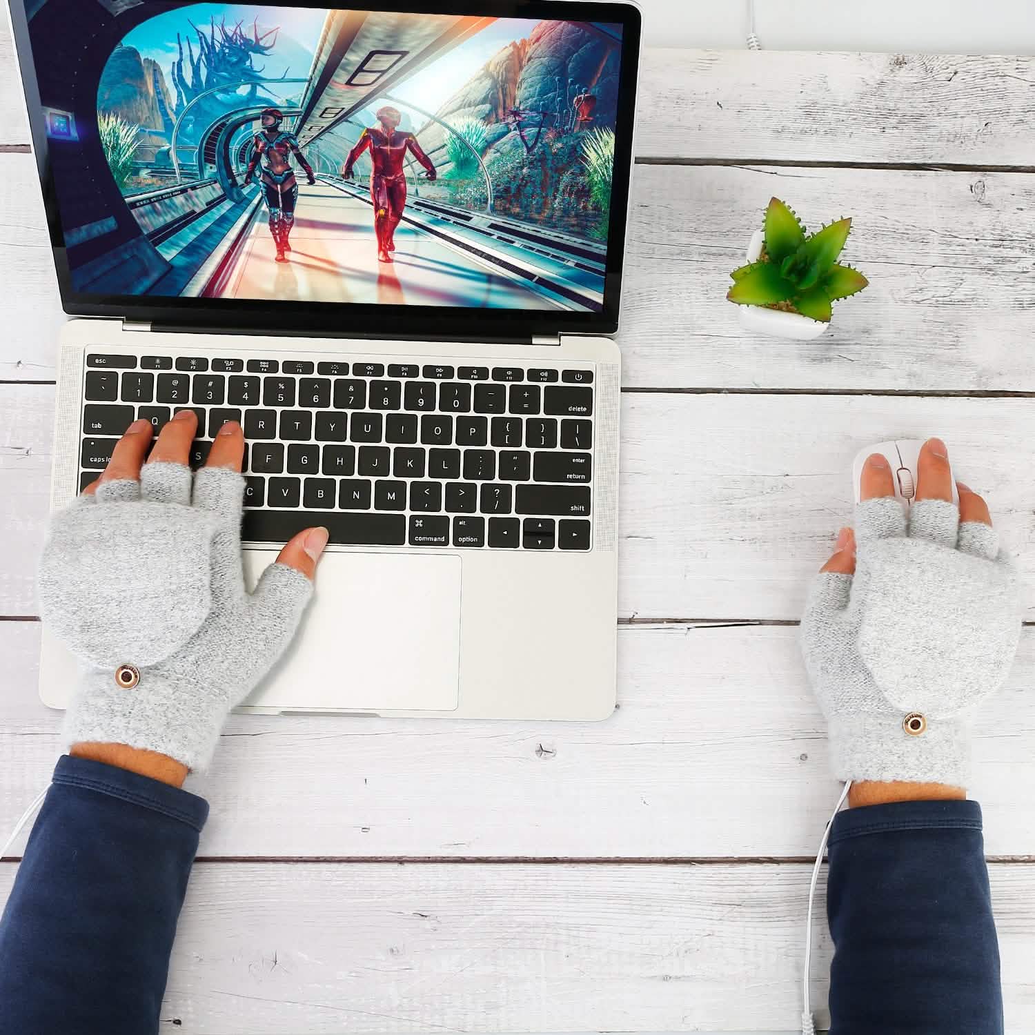 USB Wool Heated Half Fingerless Gloves DailySale