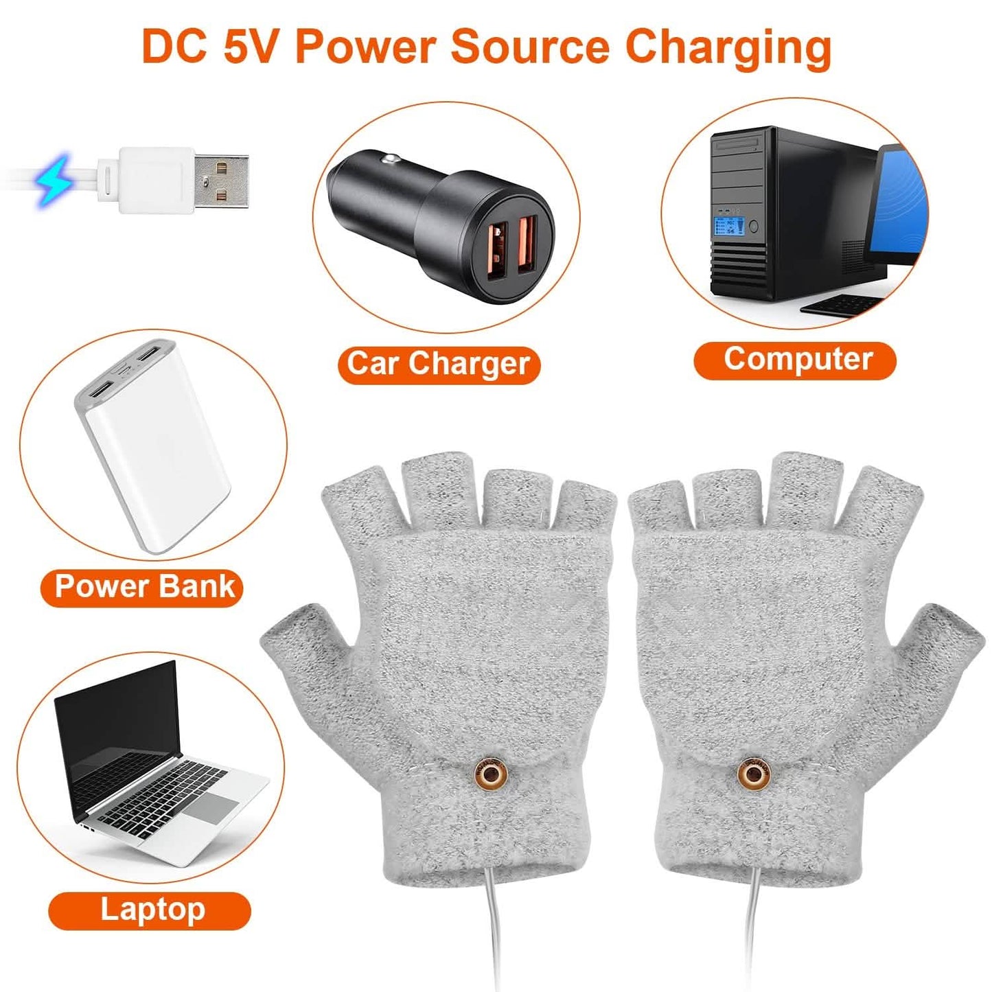 USB Wool Heated Half Fingerless Gloves DailySale