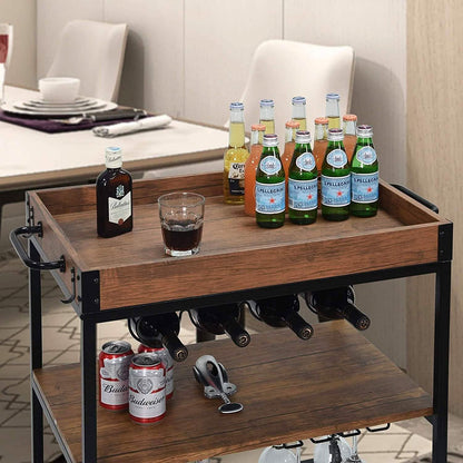 Usinso Industrial Rolling Bar Cart with 3 Tier Storage Shelves DailySale