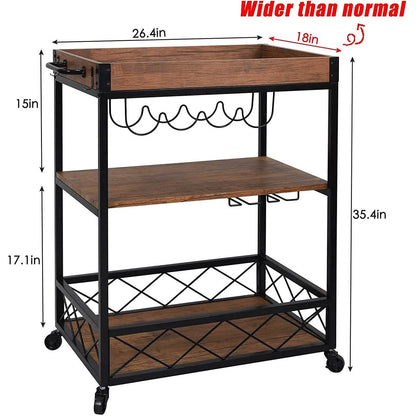 Usinso Industrial Rolling Bar Cart with 3 Tier Storage Shelves DailySale
