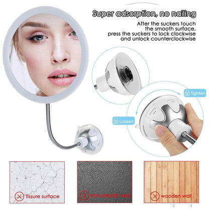 Vanity Mirror 10-Times Magnifying LED Lighted Make-up Swivel Suction Cup Compact Folding DailySale