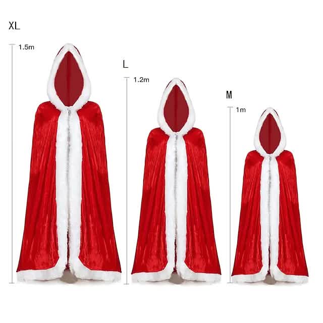 Velvet Hooded Cape Cloak Santa Cosplay Christmas Costumes Women DailySale