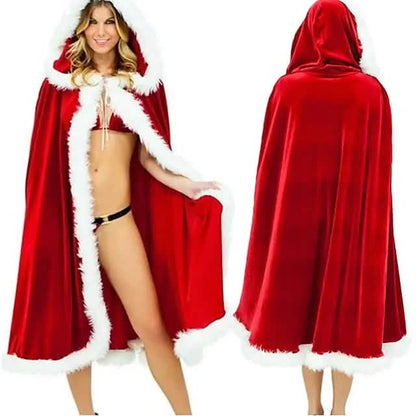 Velvet Hooded Cape Cloak Santa Cosplay Christmas Costumes Women DailySale