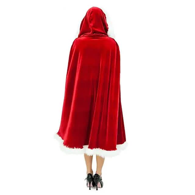 Velvet Hooded Cape Cloak Santa Cosplay Christmas Costumes Women DailySale