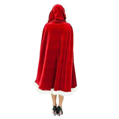 Velvet Hooded Cape Cloak Santa Cosplay Christmas Costumes Women DailySale