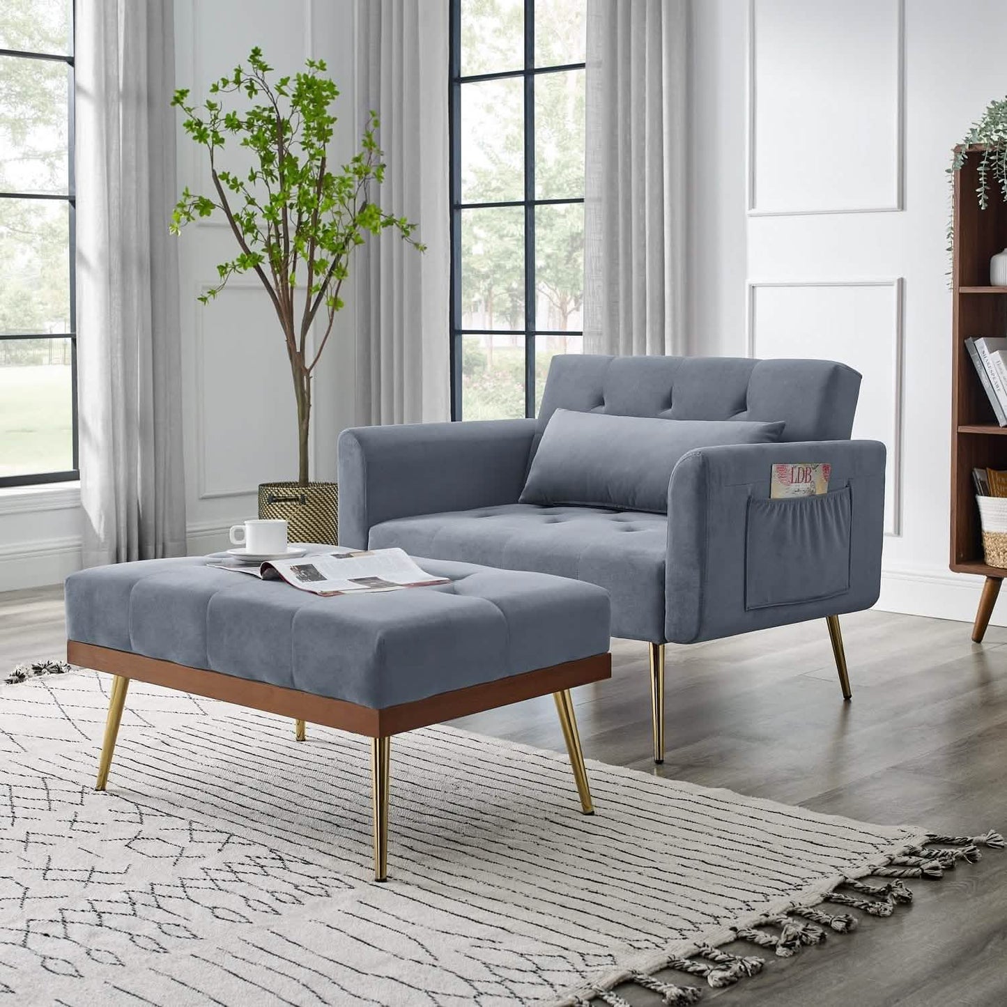 Velvet Recliner Sofa Chair with Adjustable Backrest and 2 Side Pocket DailySale