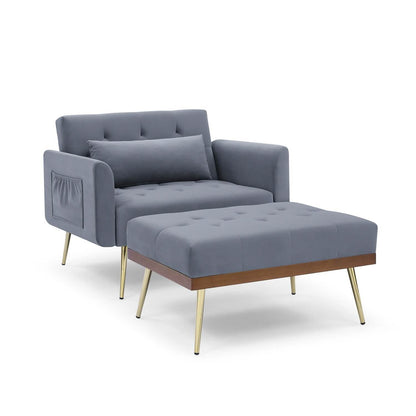 Velvet Recliner Sofa Chair with Adjustable Backrest and 2 Side Pocket DailySale
