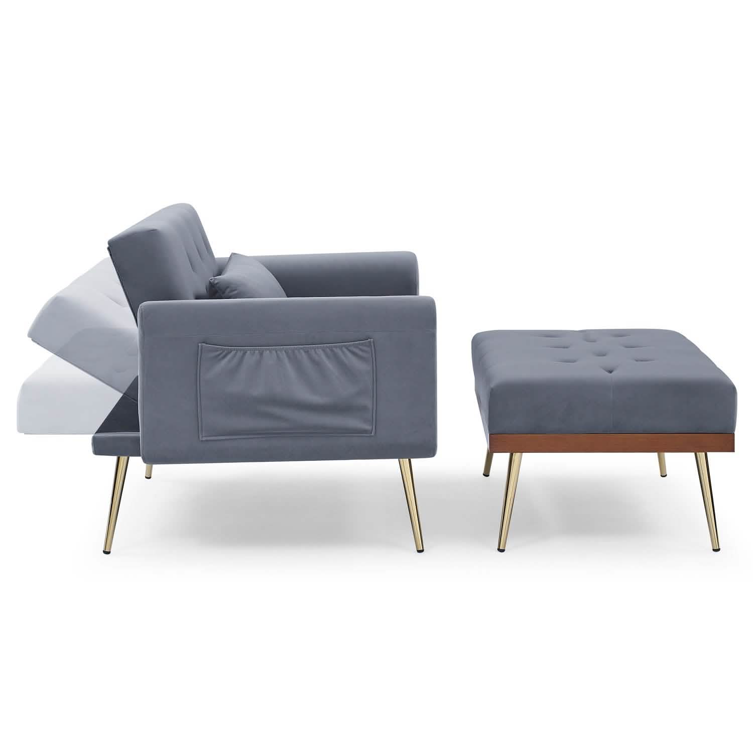 Velvet Recliner Sofa Chair with Adjustable Backrest and 2 Side Pocket DailySale