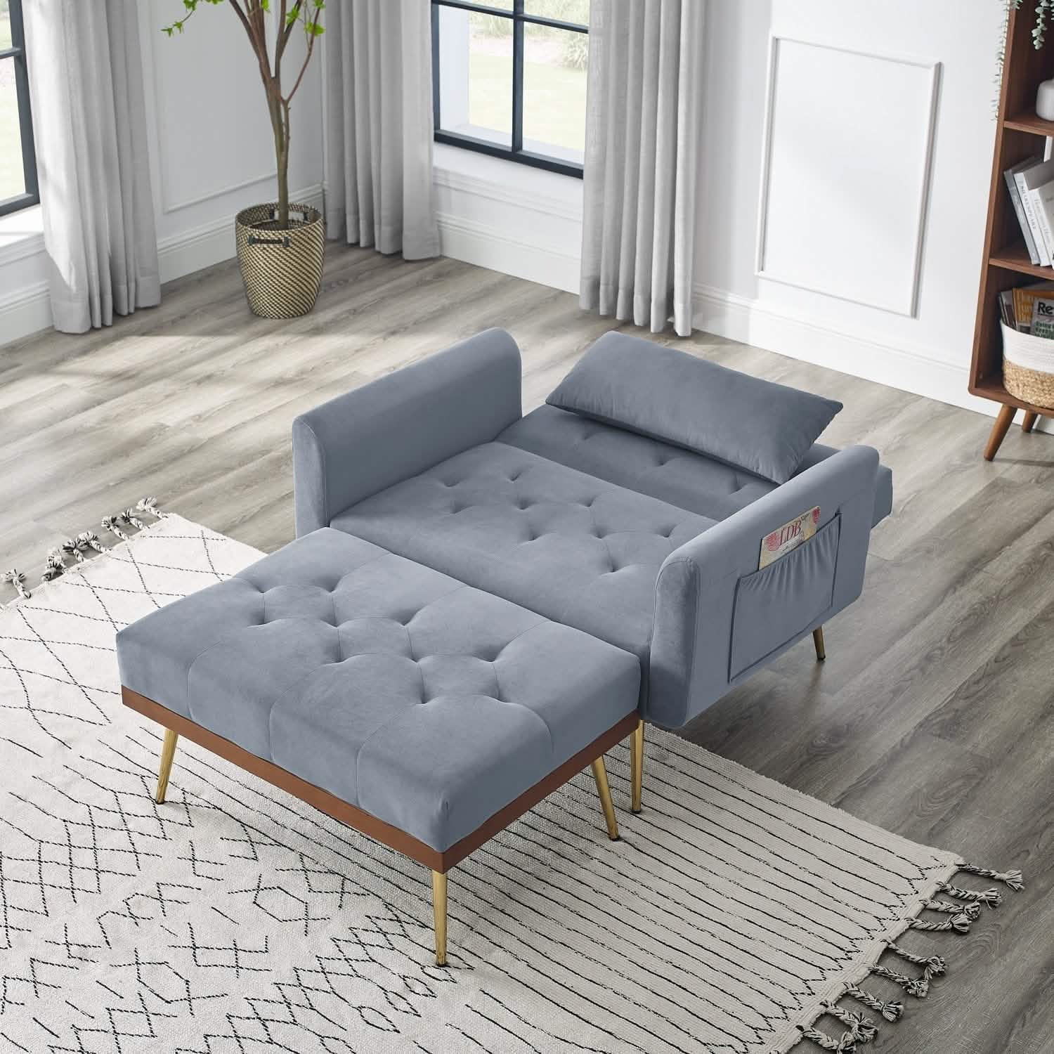 Velvet Recliner Sofa Chair with Adjustable Backrest and 2 Side Pocket DailySale
