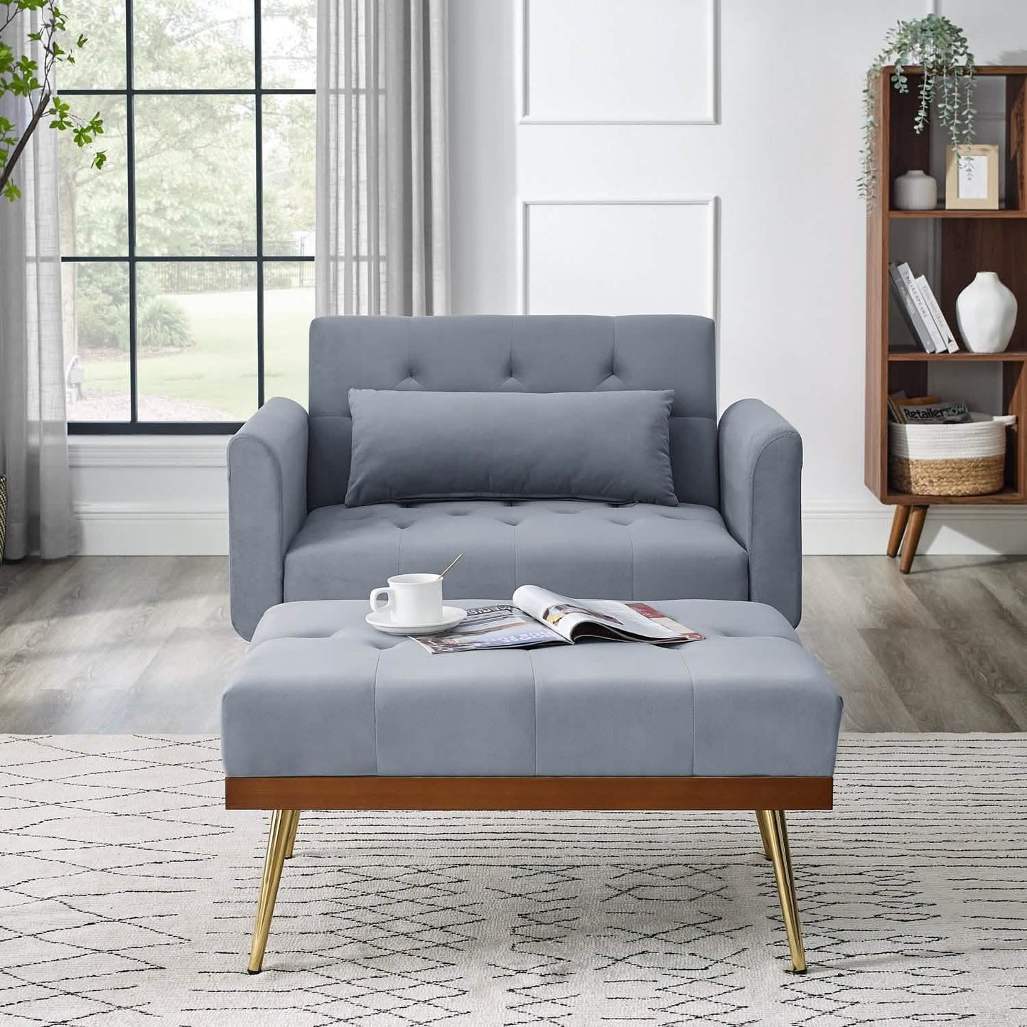 Velvet Recliner Sofa Chair with Adjustable Backrest and 2 Side Pocket DailySale