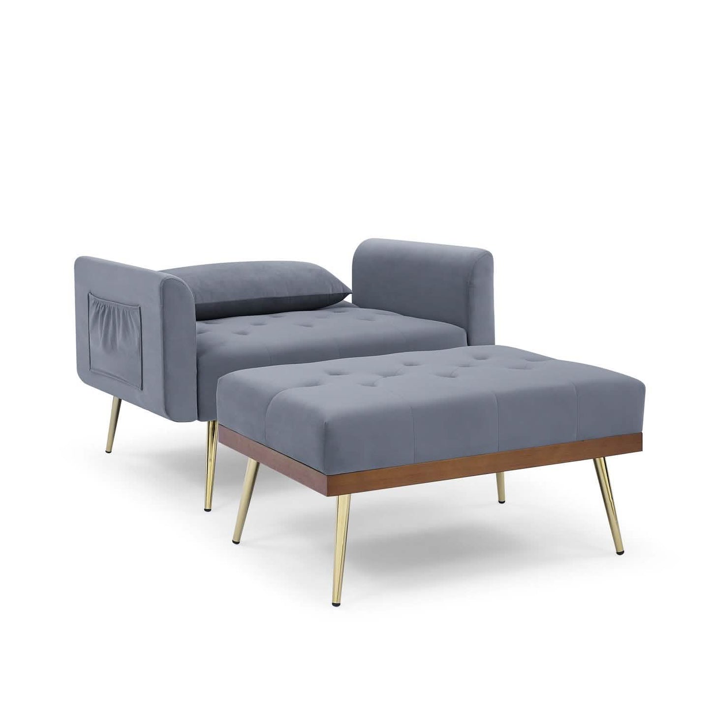 Velvet Recliner Sofa Chair with Adjustable Backrest and 2 Side Pocket DailySale