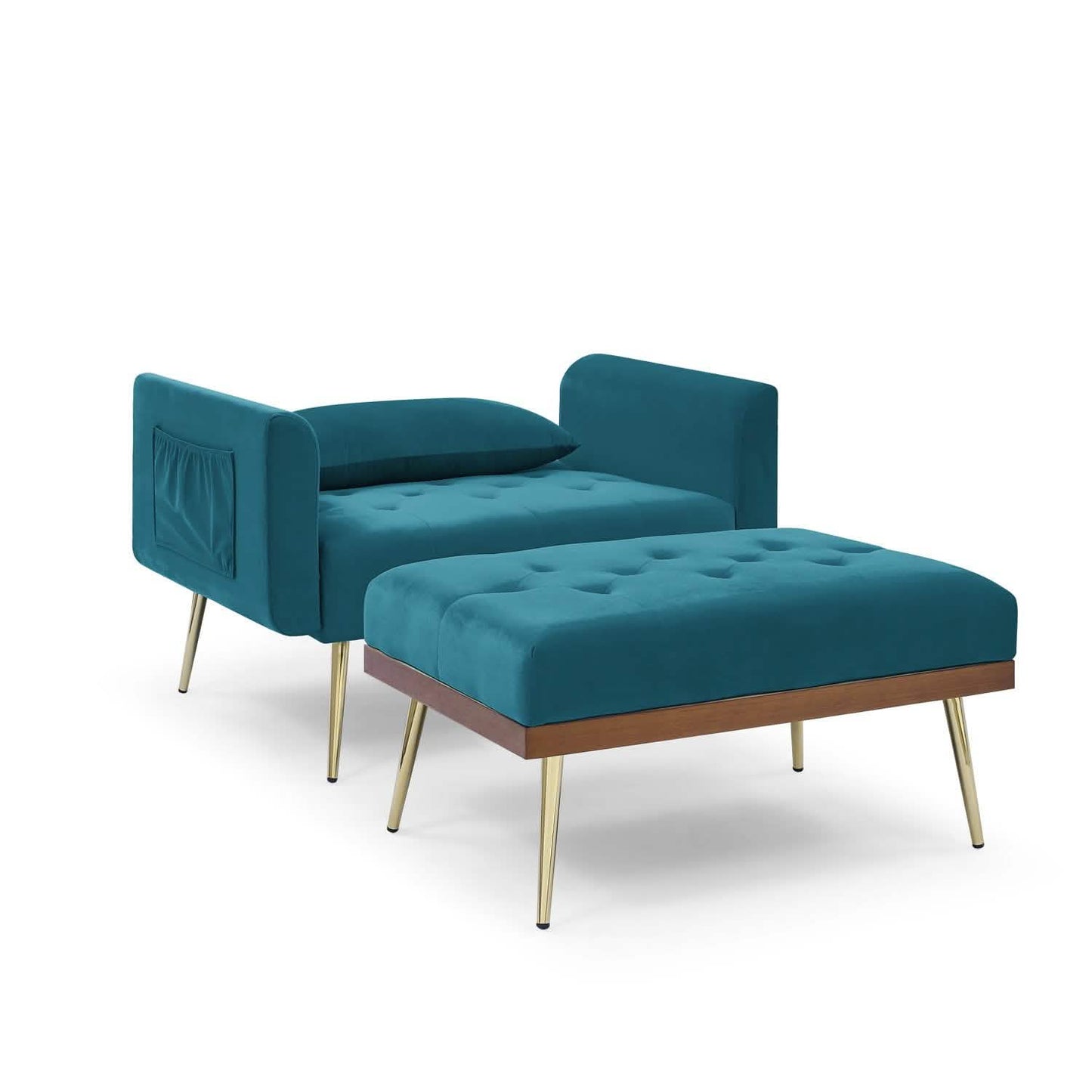 Velvet Recliner Sofa Chair with Adjustable Backrest and 2 Side Pocket DailySale