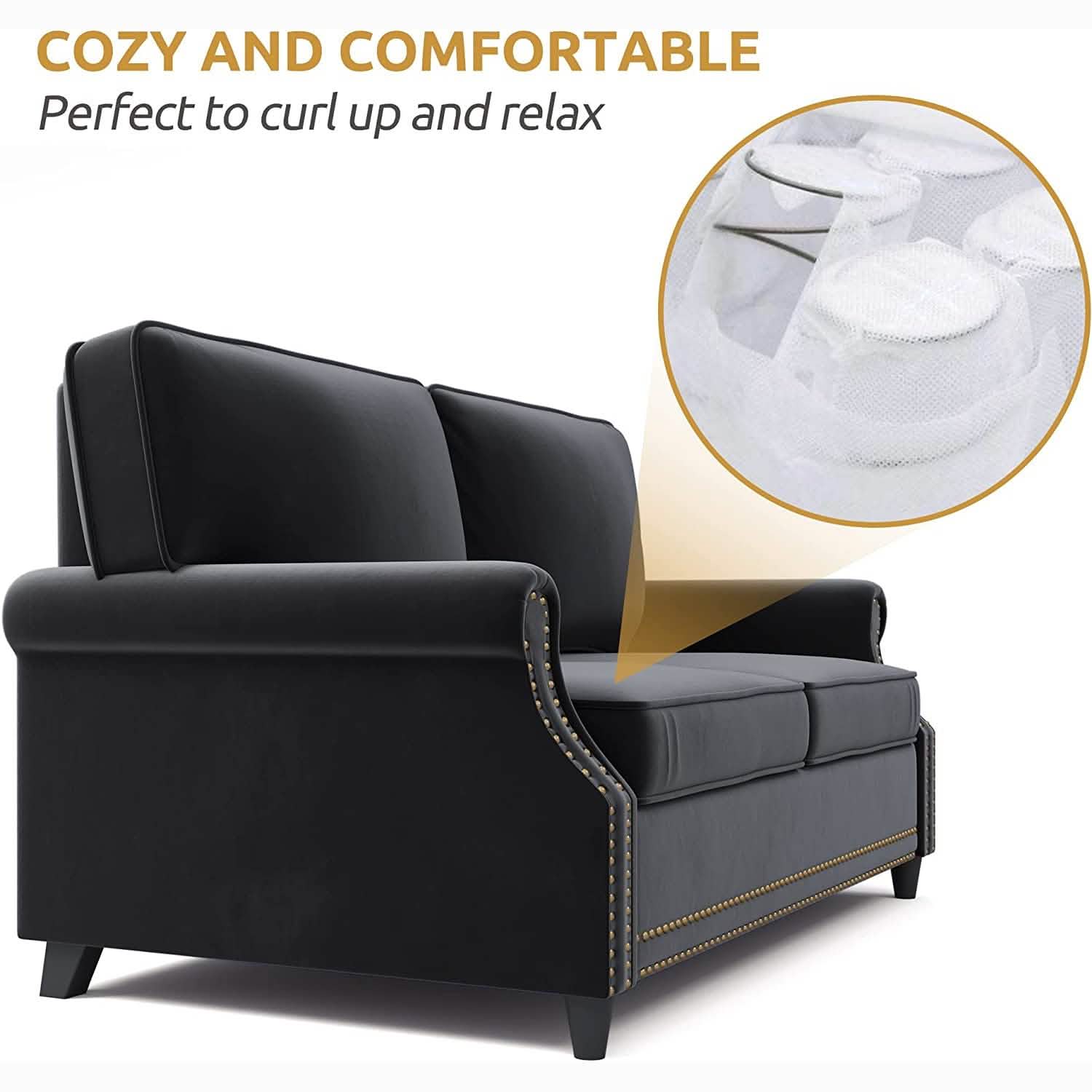 Velvet Roll Up Arm Chair Loveseat with Nail Head DailySale