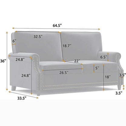 Velvet Roll Up Arm Chair Loveseat with Nail Head DailySale