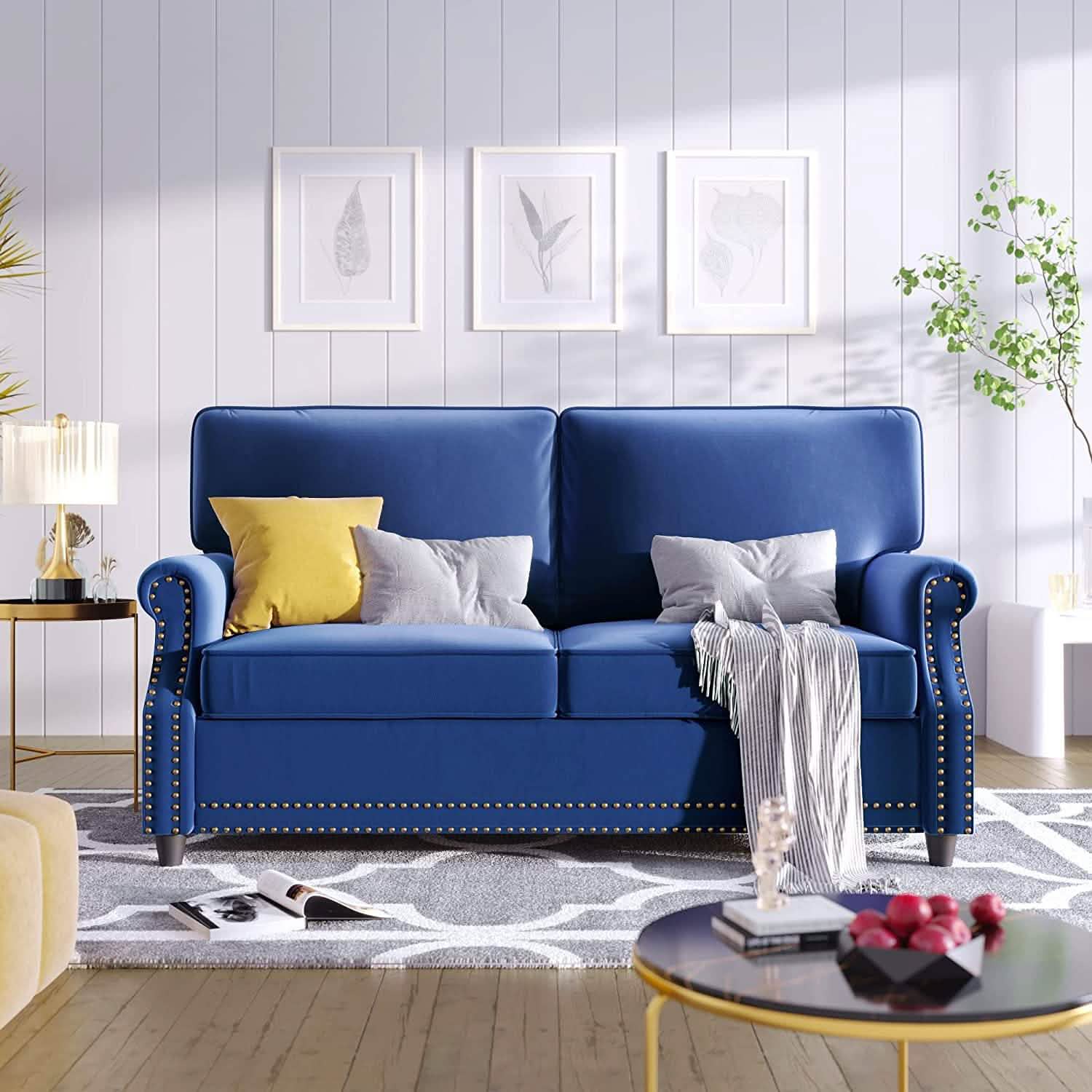 Velvet Roll Up Arm Chair Loveseat with Nail Head DailySale