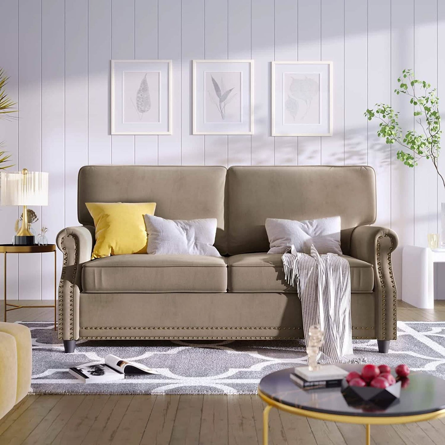 Velvet Roll Up Arm Chair Loveseat with Nail Head DailySale