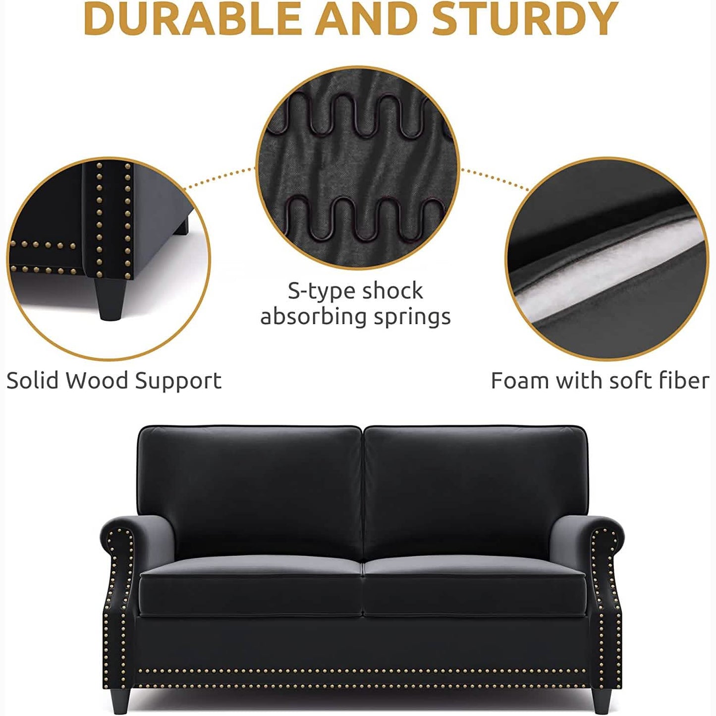 Velvet Roll Up Arm Chair Loveseat with Nail Head DailySale