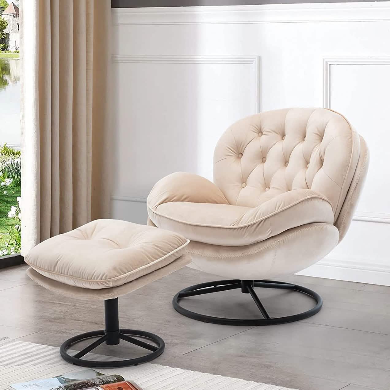 Velvet Swivel Accent Chair with Ottoman Set DailySale