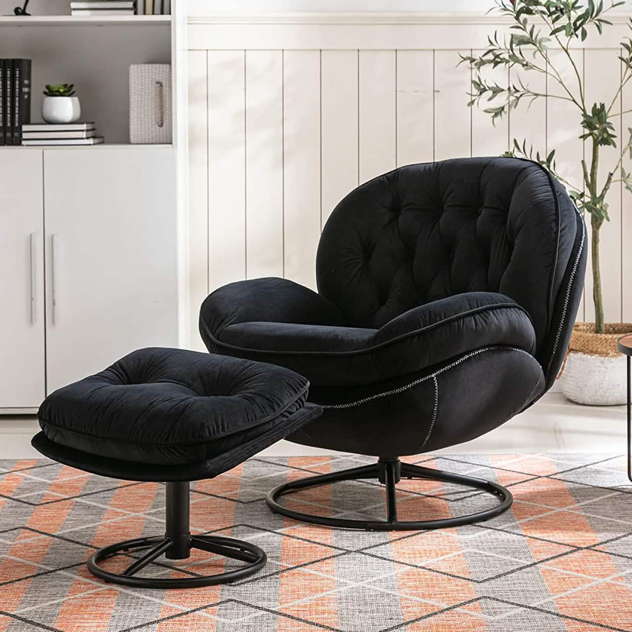 Velvet Swivel Accent Chair with Ottoman Set DailySale
