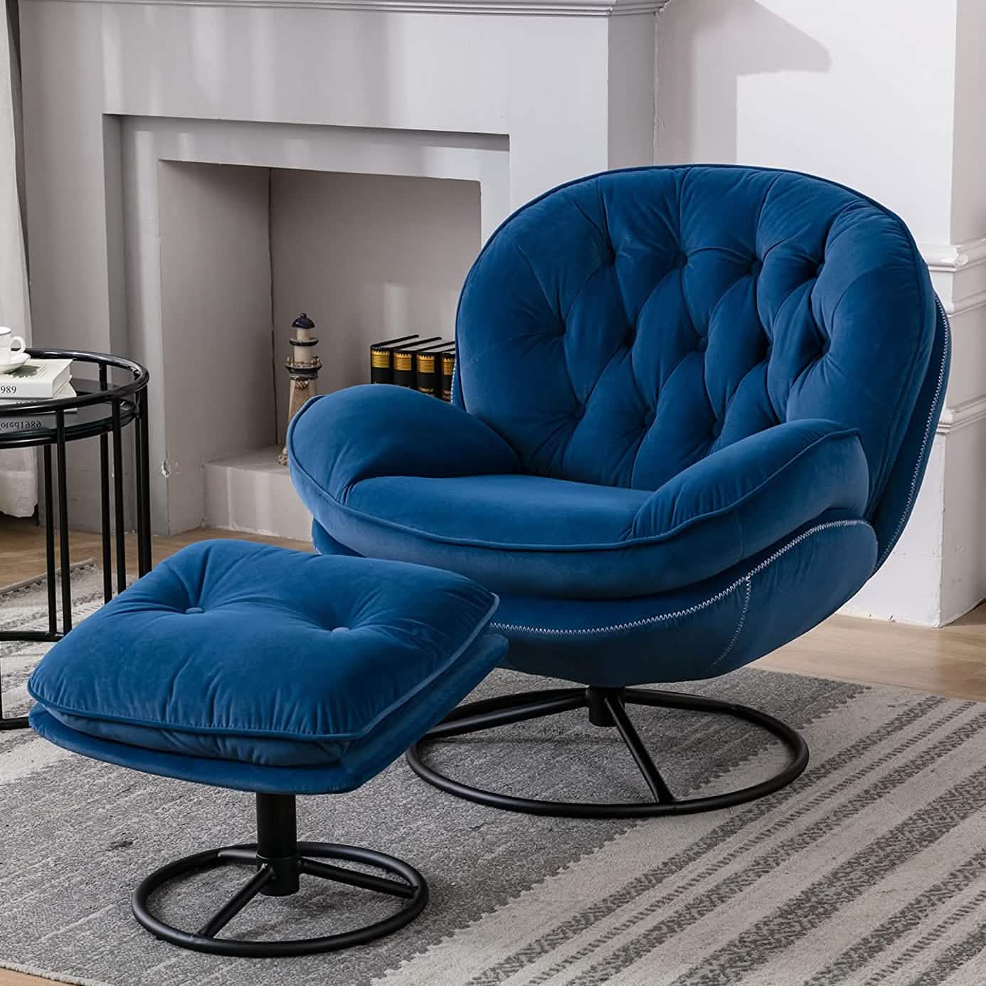 Velvet Swivel Accent Chair with Ottoman Set DailySale