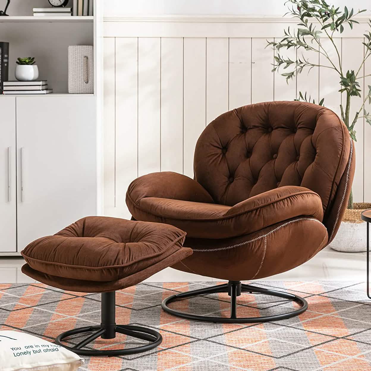 Velvet Swivel Accent Chair with Ottoman Set DailySale
