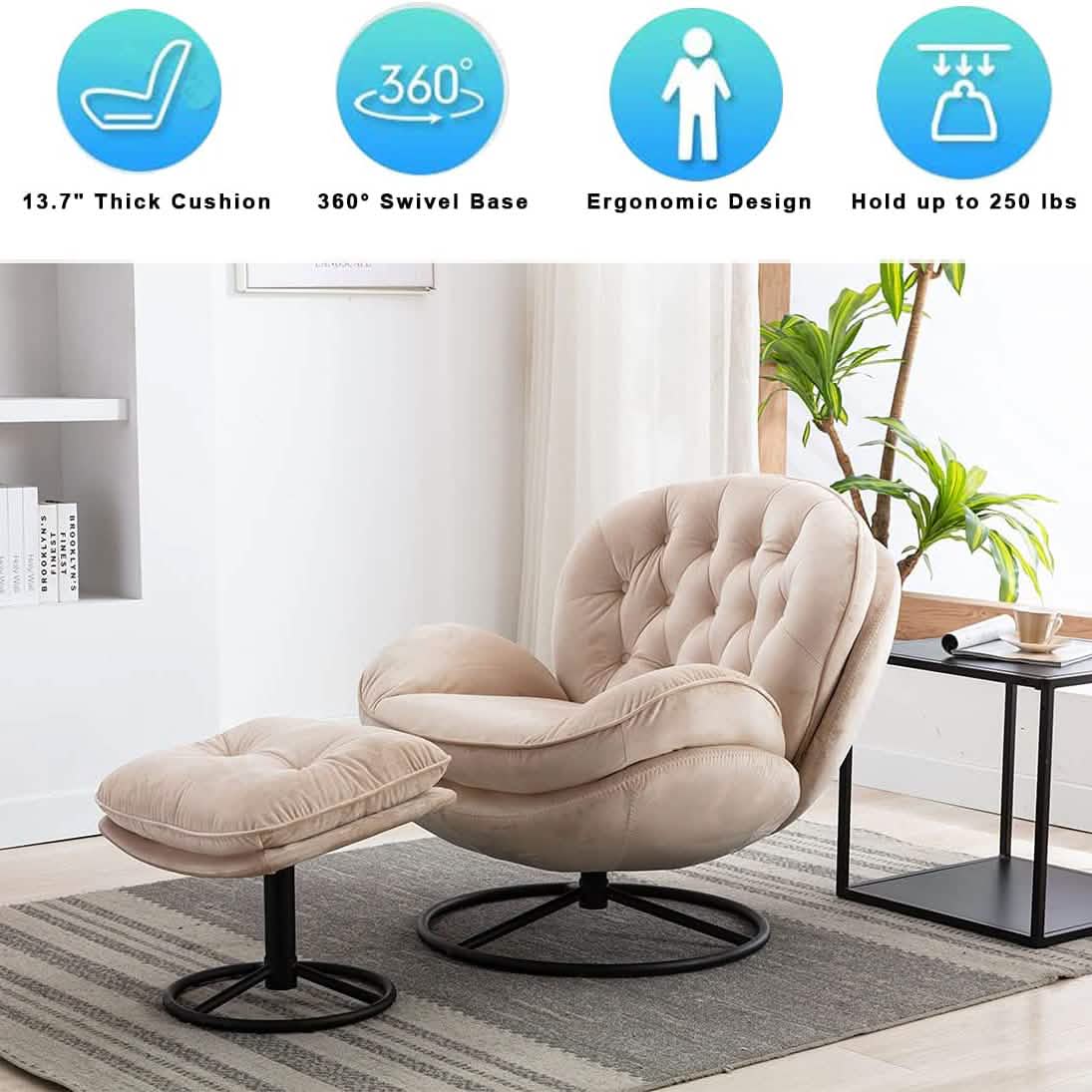Velvet Swivel Accent Chair with Ottoman Set DailySale