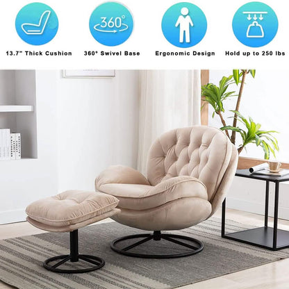 Velvet Swivel Accent Chair with Ottoman Set DailySale