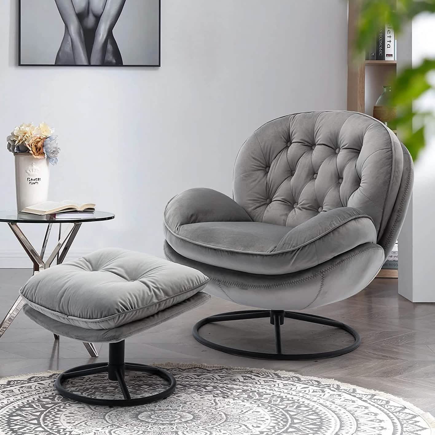 Velvet Swivel Accent Chair with Ottoman Set DailySale