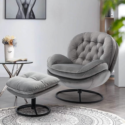 Velvet Swivel Accent Chair with Ottoman Set DailySale