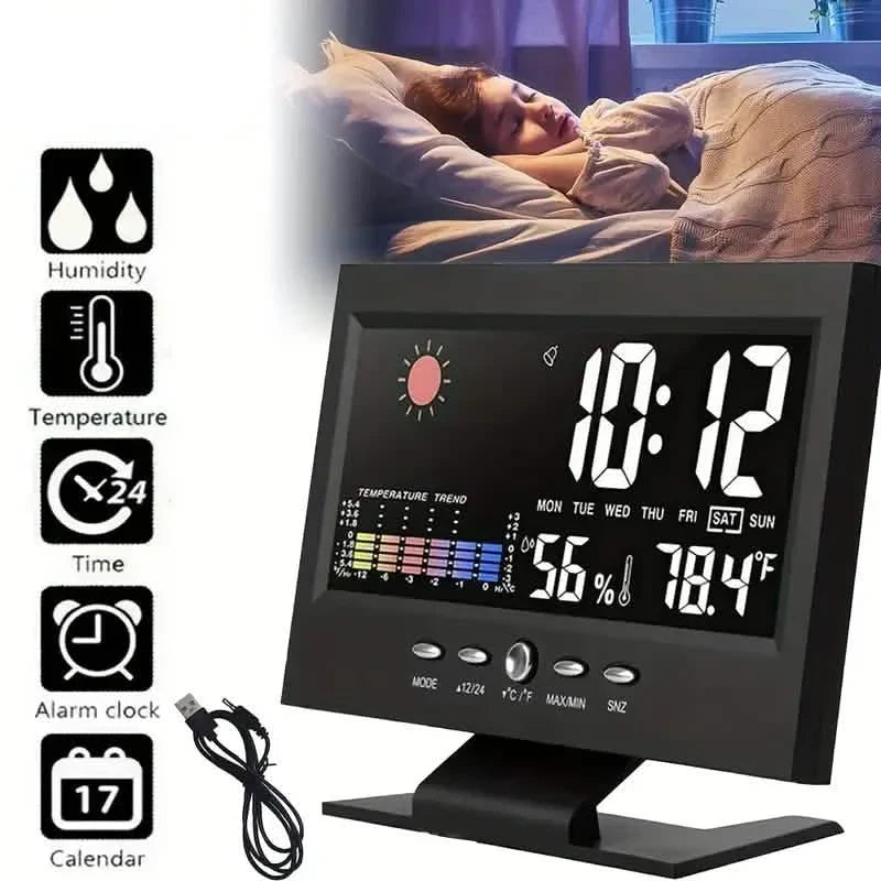 Vibrant Digital Weather Alarm Clock with Voice Control DailySale