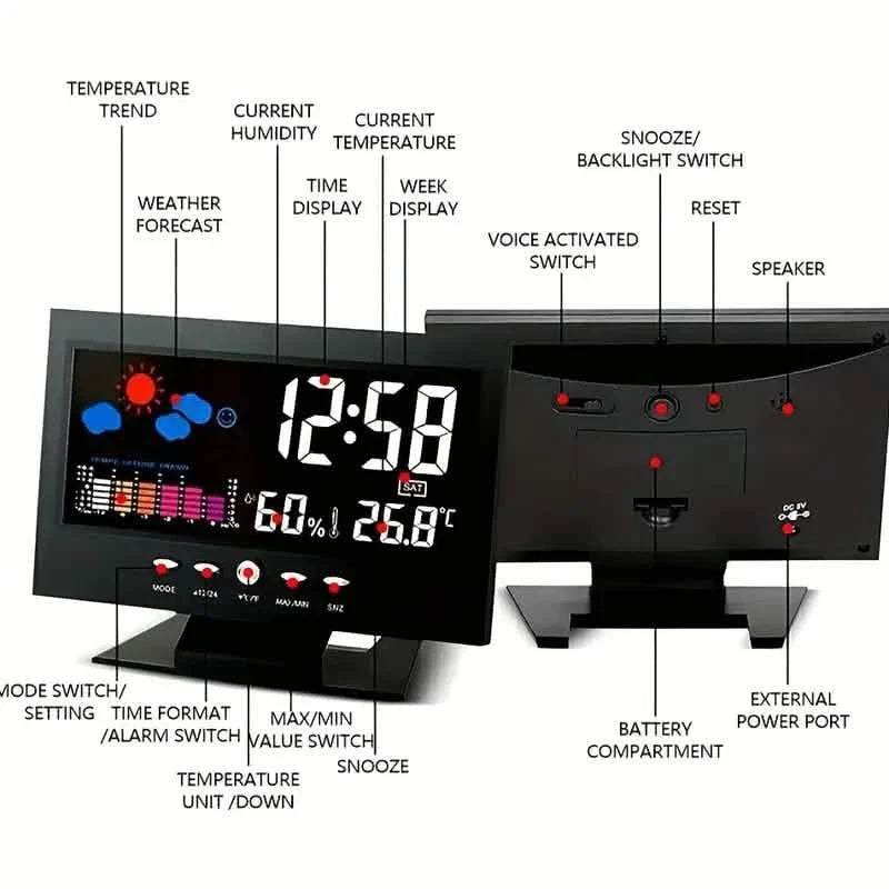 Vibrant Digital Weather Alarm Clock with Voice Control DailySale