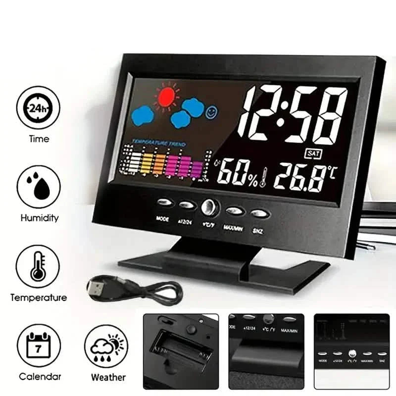 Vibrant Digital Weather Alarm Clock with Voice Control DailySale