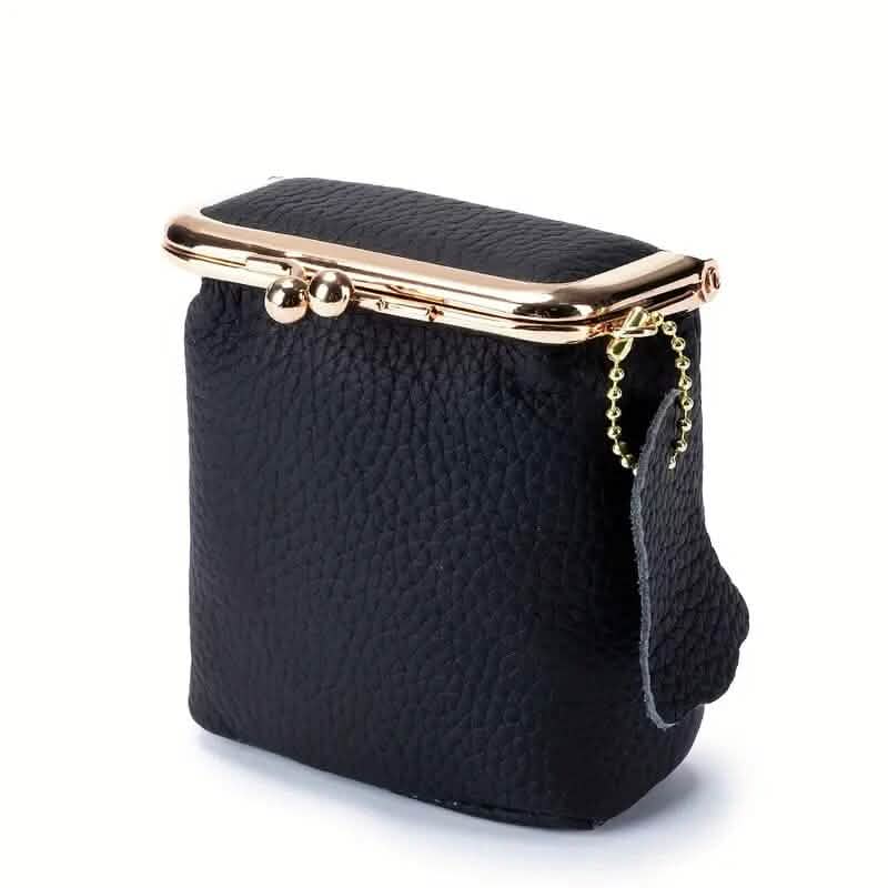 Vintage Genuine Leather Mini Handbag Organizer with Secure Kiss Lock DailySale