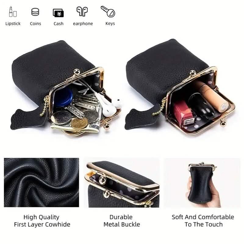 Vintage Genuine Leather Mini Handbag Organizer with Secure Kiss Lock DailySale