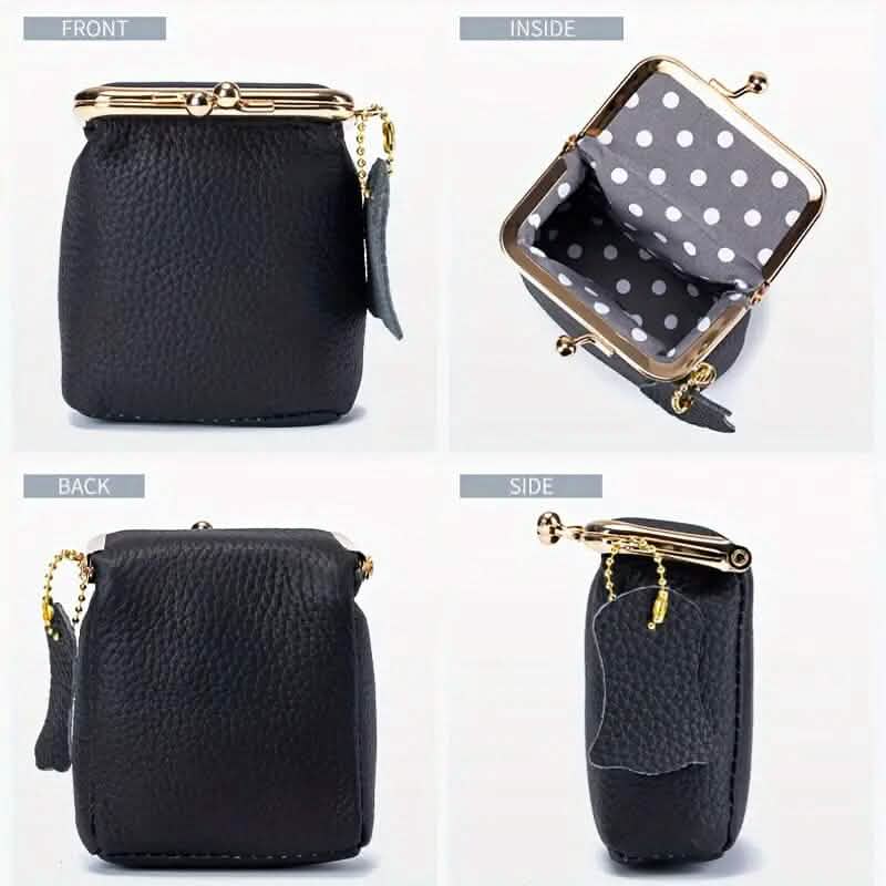 Vintage Genuine Leather Mini Handbag Organizer with Secure Kiss Lock DailySale