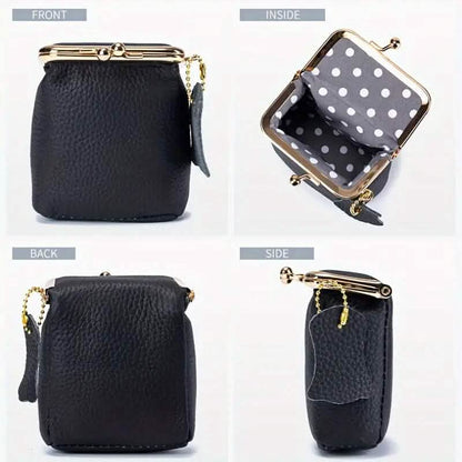 Vintage Genuine Leather Mini Handbag Organizer with Secure Kiss Lock DailySale