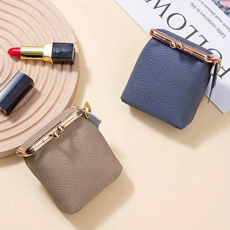 Vintage Genuine Leather Mini Handbag Organizer with Secure Kiss Lock DailySale