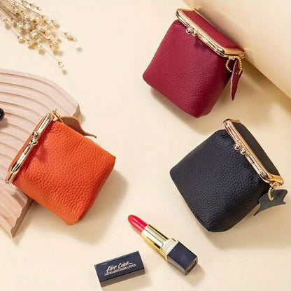 Vintage Genuine Leather Mini Handbag Organizer with Secure Kiss Lock DailySale