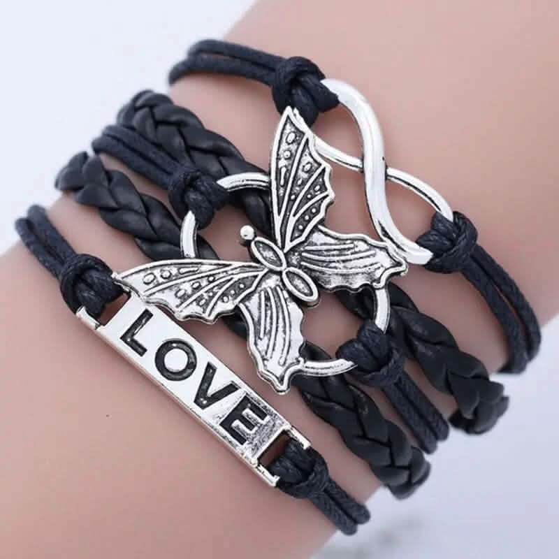 Vintage Handmade Multilayer Leather Bracelet with Letter Love and Butterfly DailySale