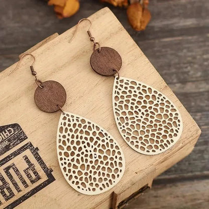 Vintage Hollow Leaf Shape PU Leather Earrings DailySale
