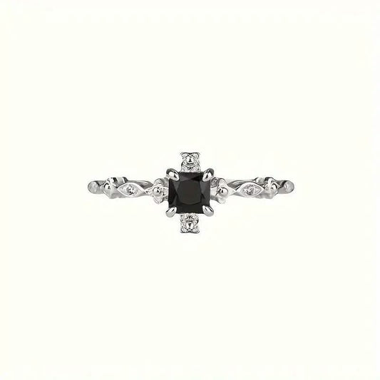 Vintage-Inspired Black Square Cubic Zirconia Ring DailySale