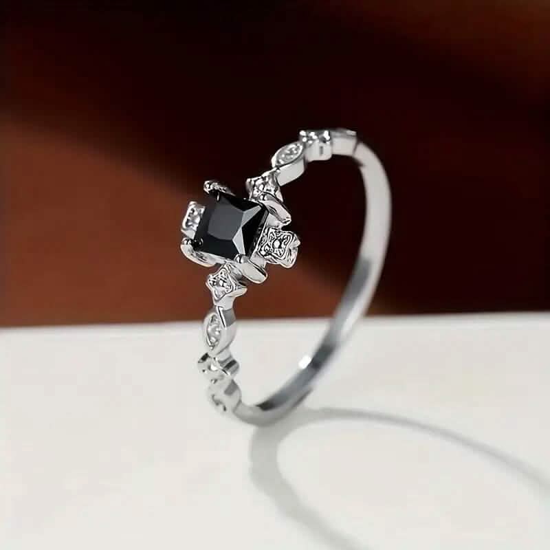 Vintage-Inspired Black Square Cubic Zirconia Ring DailySale